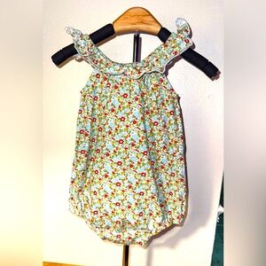 Little English Bisby floral scalloped elastic neck bubble romper, size 12-18 mos